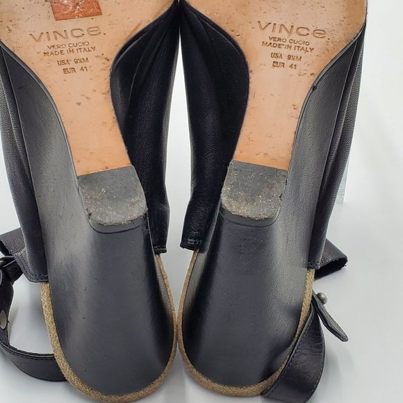 Vince Black Leather Sling Back Wedges - Picture 13 of 16